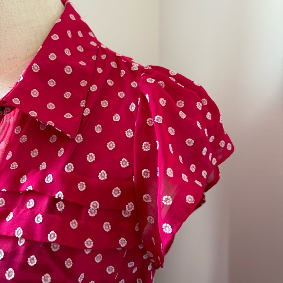 Maison Jules Textured Sheer Pink & White w/ Striped Slip Ruffled Mini Dress - Picture 3 of 16